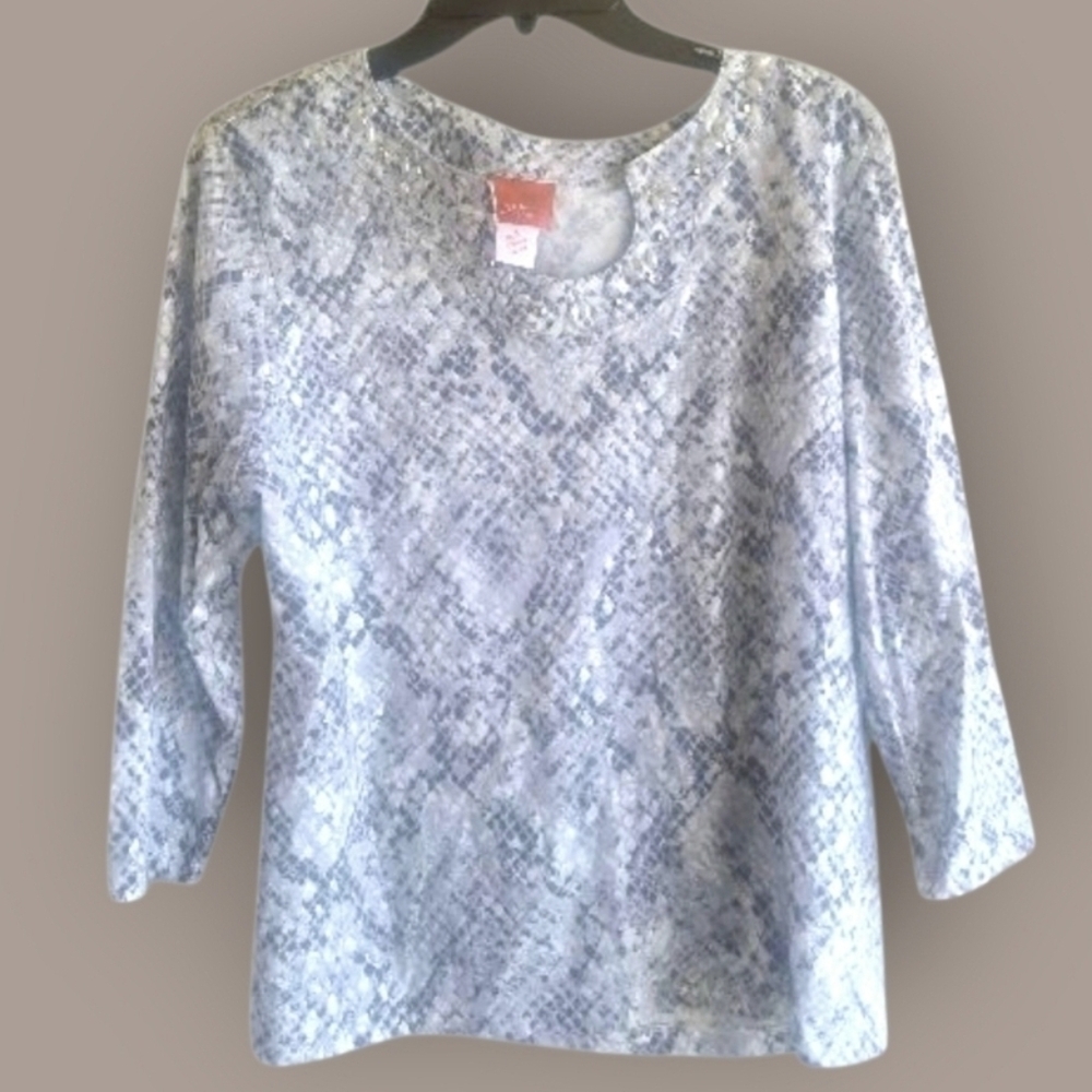 Hearts of Palm Steeling the Scene Snakeskin Embellished Jeweled Neck Top Size L